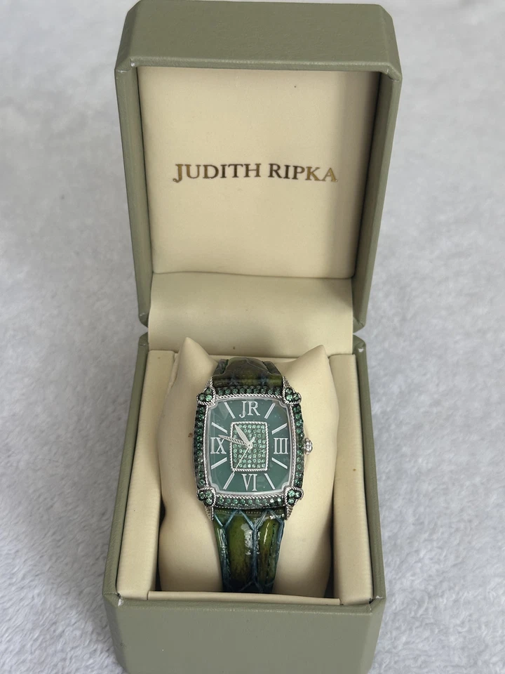 Nuevo Reloj Judith Ripka Acero Inoxidable Diamonique Caja Regalo Verde Foto 1 de 1