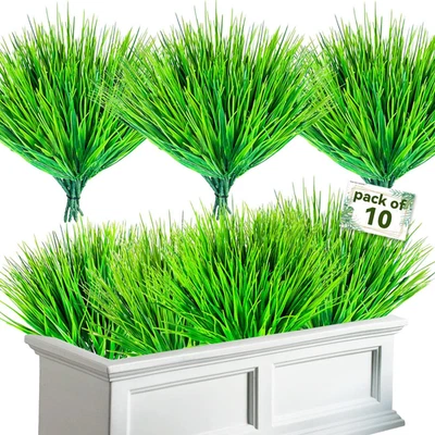 10 Bundles Artificial Grass Plants,Outdoor Faux Grass Plant UV Resistant Fake Pl - Image 1 of 4