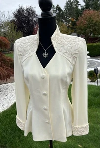 Vintage Daymor Couture Ivory Embroidered Formal Blazer Womens Size 6 - Picture 1 of 10