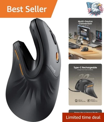 Ergonomic Bluetooth Vertical Mouse for 3 Devices - Rechargeable Comfort in Black - Image 1 of 4