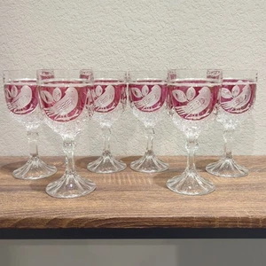 Six (6) Hofbauer Byrdes Red Lead Crystal Water Goblets/ Glasses 7.25” - Picture 1 of 16