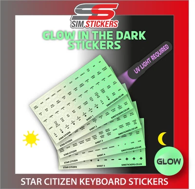 GLOW IN THE DARK Star Citizen Aufkleber für Flight Sim Tastatur/Button Box/Wheel - Bild 1 von 4