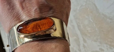 Silber Bernstein Armreifen Art Deco 825 Silber Unikat 6 X 6 Cm Ü. 46 Gr - Bild 1 von 4