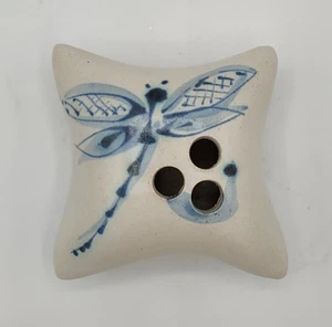 Blue Dragonfly Lee Davis Signed Studio Pottery Ikebana Vase Pillow 3 Hole Frog - Picture 1 of 9