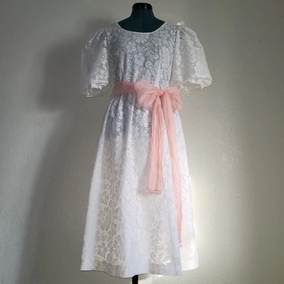 Vestido de graduación vintage blanco de encaje con forro de acetato hada cottagecore princesa #7 Foto 1 de 4