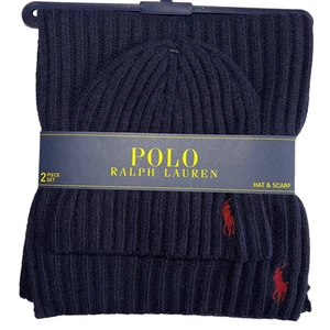Set cappello e sciarpa Polo Ralph Lauren misto lana classico pony cost maglia berretto NUOVO - Foto 1 di 4