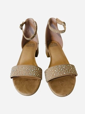 Steve Madden NYC Girls Beige Rhinestone Suede Block Heel Sandals Size 2 - Image 1 of 4