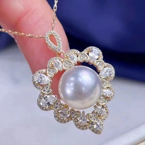 Gorgeous AAA+ 11-12mm Natural Premium Bread Shape South Sea White Pearl Pendant - Picture 1 of 5