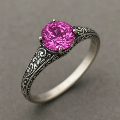 Lab Pink Sapphire Victorian Foral Ring 5 Carat Gemstone 925 Sterling Silver - Image 1 of 4