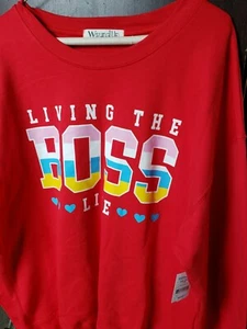 Boyfriend-Sweatshirt Junior Wickeloptik Größe 19 rot "Living The Boss Life" - Bild 1 von 5