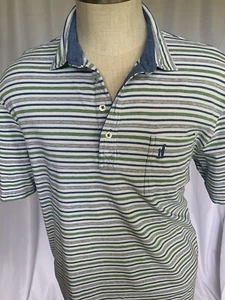 JOHNNIE O Mens Stretch Pocket Polo Shirt Green/Blue Stripe, Large - Picture 1 of 13