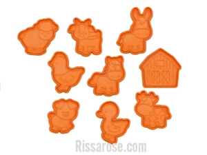Farm animals cookie cutters stamps barn duck donkey chicken horse lamb cow bull - Picture 1 of 23