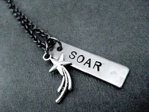SOAR Shoot For the Stars~Shooting Star Necklace~Pewter Star Charm~Soar Pendant - Picture 1 of 4