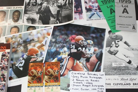 Cleveland Browns NFL Football Lot, G Pruitt, Rogers autos, ticket stub Ra, Kosar Cover