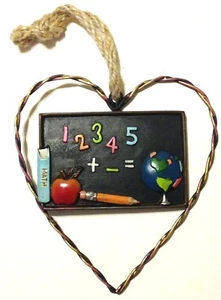 Teacher Heart Apple Globe ABC 7x6 1/2in Polyresin & Wire New Wall Hanging - Picture 1 of 4