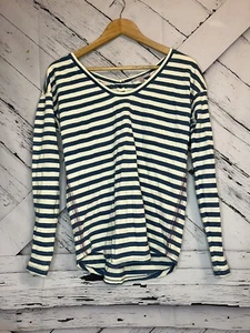 GAP Women’s XS LS Knit Top Blue Ivory Stripe Button Back 100% Cotton - Picture 1 of 5