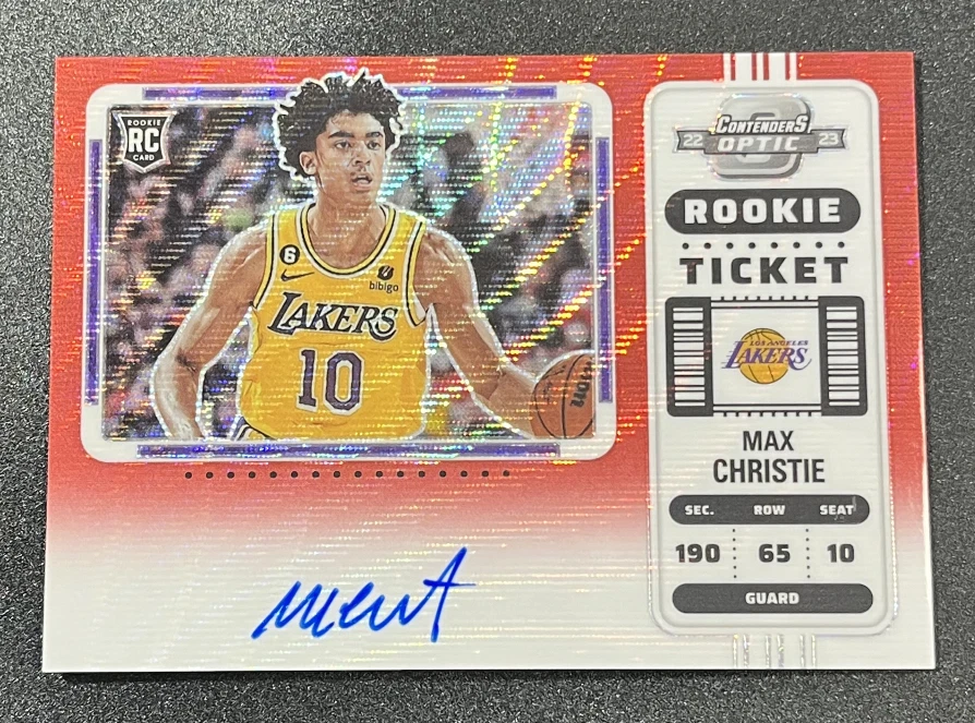 2022-23 Panini Contenders Optic Rookie Ticked Max Christie Red Wave Prizm Auto