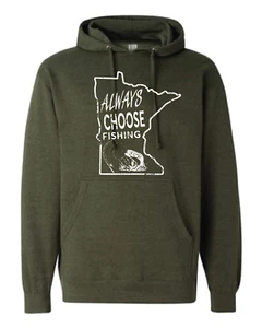 Sudadera con capucha Always Choose Fishing Minnesota al aire libre verde militar o negra - Imagen 1 de 4