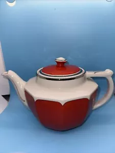 VTG MCM HALL’S SUPERIOR QUALITY KITCHENWARE USA RED WHTE LARGE TEAPOT NICE! - Picture 1 of 10