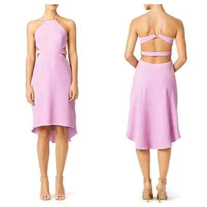 HALSTON HERITAGE Cutout Crossed Strappy Hi Lo Halter Midi Dress Lilac Size 2 - Picture 1 of 15
