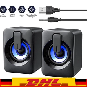 Kompakt Stereo RGB Computer Lautsprecher für PC Laptop Desktop Boxen USB AUX - Bild 1 von 13