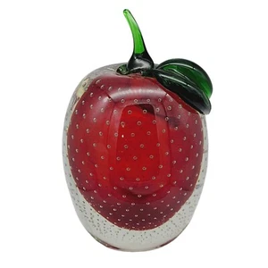 Art Glass LARGE Apple Paperweight 6.5" Exquisite Bullicante Encased Red 3.5lbs - Picture 1 of 13