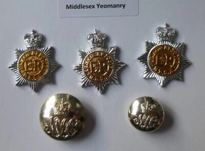 British Army Staybrite Cap Badge & Collar Badges, Buttons - Middlesex Yeomanry - Picture 1 of 4