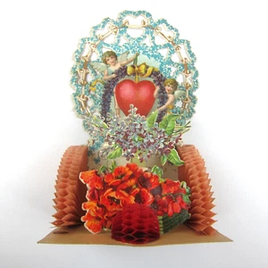 Antik Valentinstag Wabe 3D Pop Up Stanzform Amor Engel rot blau Blume GROß - Bild 1 von 12