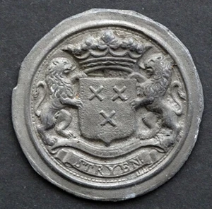 Antico MEDAGLIA RITRATTO RINASCIMENTALE stemma STRYEN CREST peltro fuso - Foto 1 di 3