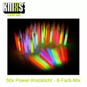 50er Pack Power-Knicklichter/Knicklicht (15cm) inkl. Spezialhaken - 6-Farb-Mix - Bild 1 von 8