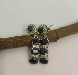 925 plata esterlina natural ónix negro, circonita cúbica mujer pendiente joye... - Imagen 1 de 7