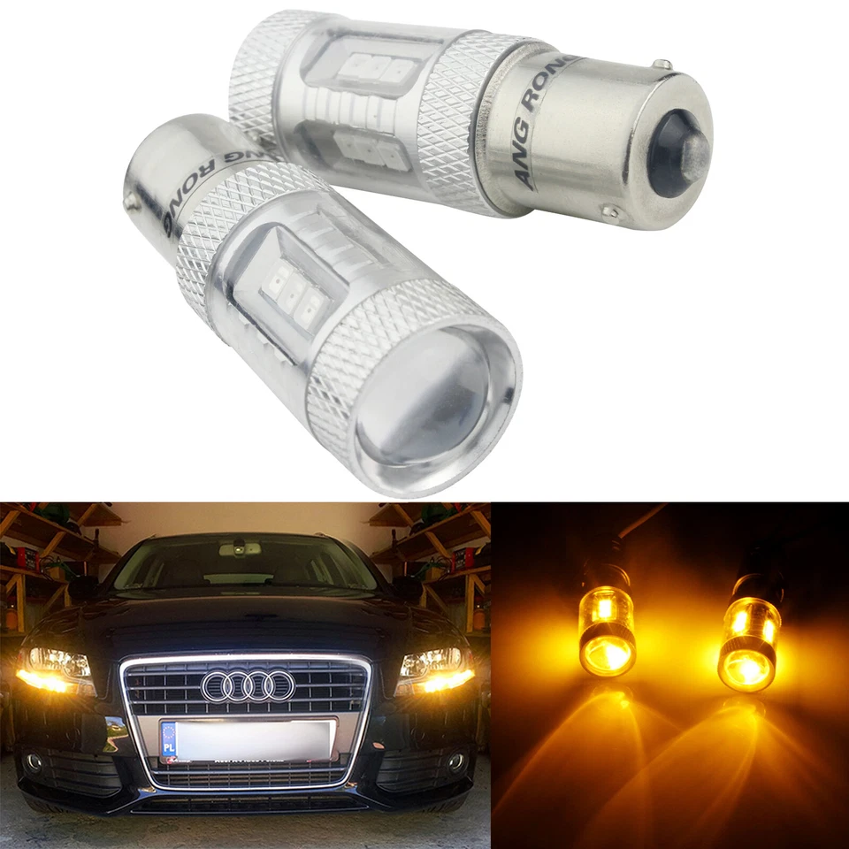 2 Bau15s 581 Py21w 15 SMD Samsung LED Indicator Reverse Stop Light Amber Orange