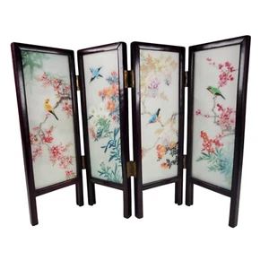 Miniature Chinese Table Top Wood Folding Screen with 4 Double Sided Panels - Picture 1 of 12