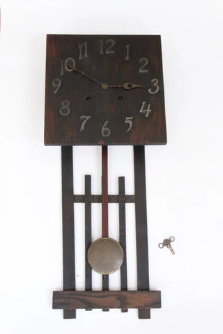 Antique  National Clock Co. Arts Crafts Mission Oak Style Wall Clock With Key Cover