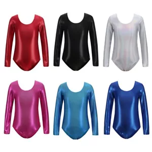 Kids Girls Long Sleeve Ballet Leotards Gymnastics Bodysuit Training Dancewear - Picture 1 of 18