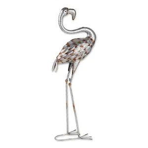 Accent Plus Standing 22" Tall Galvanized Flamingo Statue, White For Garden - Picture 1 of 6
