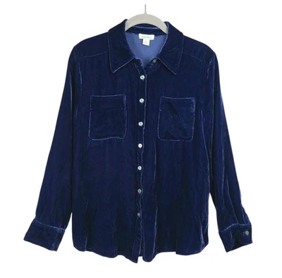 Sundance Blue Jules Velvet Shirt Top Size S Long Sleeve Relaxed Fit - Image 1 of 4