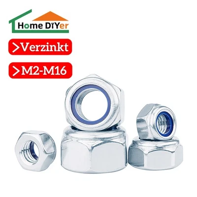 Selbstsichernde Sicherungsmutter Muttern verzinkt Sechskant Stoppmuttern DIN 985 - Bild 1 von 3