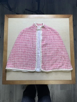 复古 20 世纪 70 年代粉色斜纹纽扣领披肩夹克见尺寸 — 第 1/4 张图片