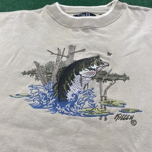 Suéter Vintage Naturaleza Para Hombre L Blanco 90S Peces Bordado Animal Sudadera - Imagen 1 de 7