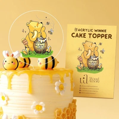 Classic Pooh Baby Shower Cake Topper  Acrylic Cake Topper Baby Shower Decoration - Image 1 of 4