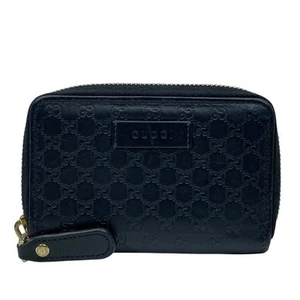 GUCCI Micro Guccissima Zip Around Wallet Coin Case Leather Black - Picture 1 of 9