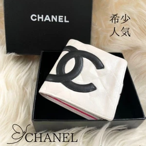 Authentic CHANEL Cambon Line Bifold Wallet Pink Black White CC Logo Leather Used - Picture 1 of 15