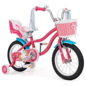 14 Zoll Mädchenfahrrad mit Puppensitz und Korb für 3-5 Jahre rosa - Bild 1 von 5