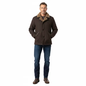 NUEVO CON ETIQUETAS AZUL RANCHWEAR Para Hombres S Marrón Oscuro Western Imitación Piel Cuello y Forro Chaqueta - Imagen 1 de 10