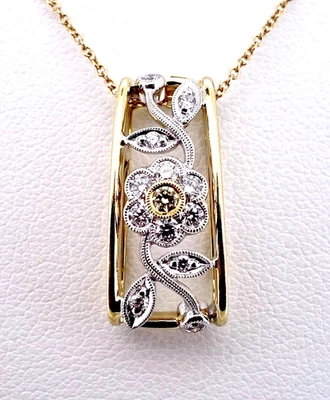 SIMON G 18K YELLOW GOLD .27CTW YELLOW/ WHITE ROUND DIAMOND FLOWER NECKLACE - Image 1 of 4