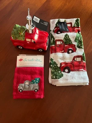 Bomba de jabón para camión Robert Stanley Home Collection roja, toallas de cocina y exfoliante ~ Itz Foto 1 de 4