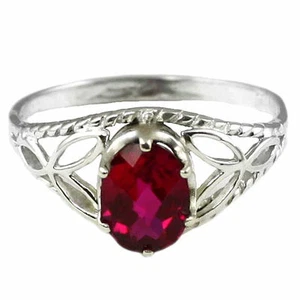 Created Ruby, 925 Sterling Silver Ladies Ring, SR137 - Picture 1 of 5