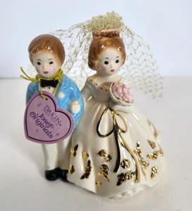 Josef Originals Braut & Bräutigam Figur Hochzeitstorte Topper blaue Jacke mit Etikett - Bild 1 von 11