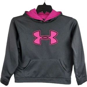 Under Armour Youth Large Loose Gray Pink Logo Storm Pullover Hoodie Sweatshirt - Picture 1 of 5